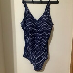 ROOTS:  Navy Polka Dot Swimsuit (NWOT)